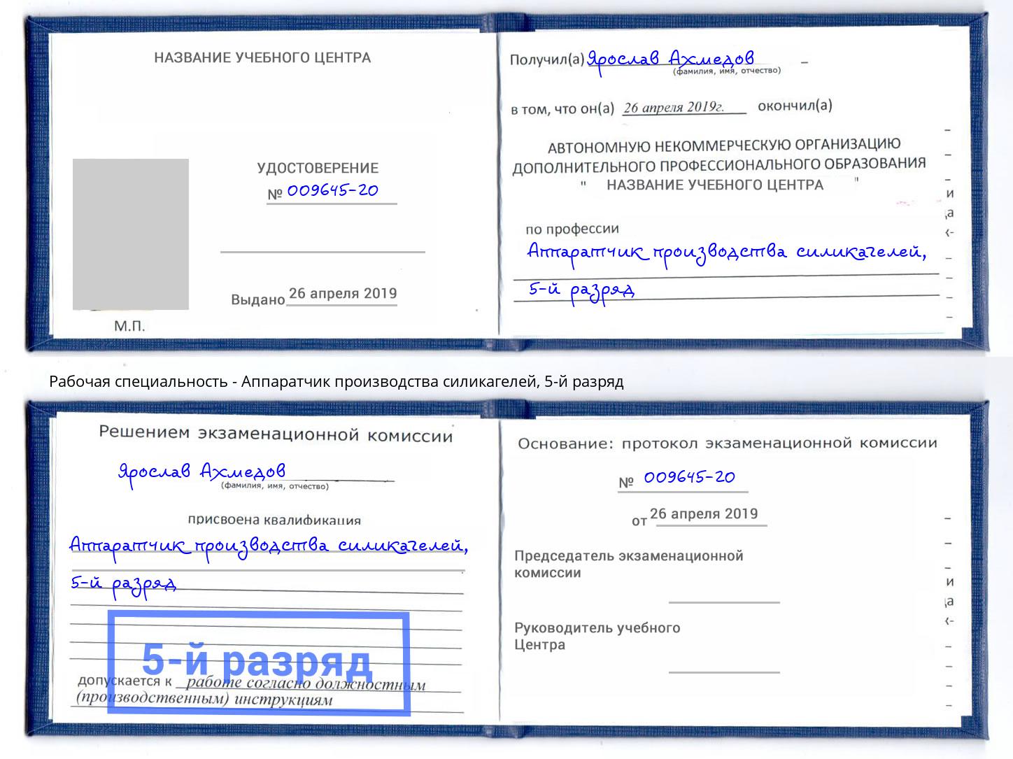 корочка 5-й разряд Аппаратчик производства силикагелей Балахна