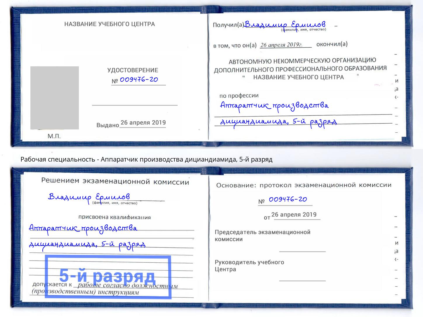 корочка 5-й разряд Аппаратчик производства дициандиамида Балахна
