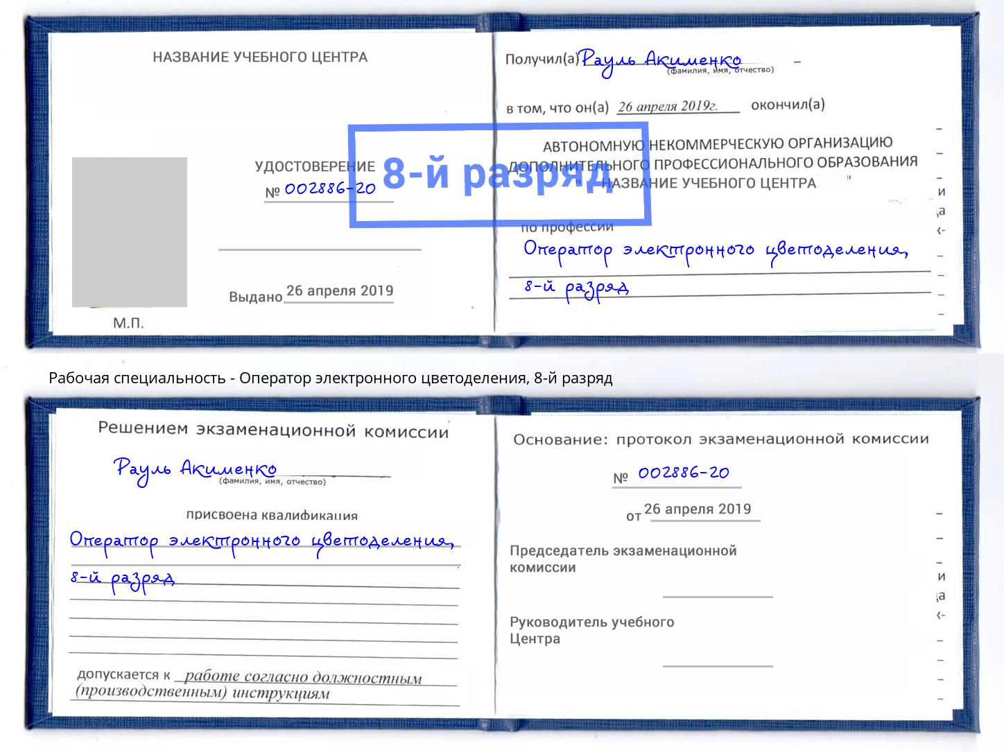 корочка 8-й разряд Оператор электронного цветоделения Балахна
