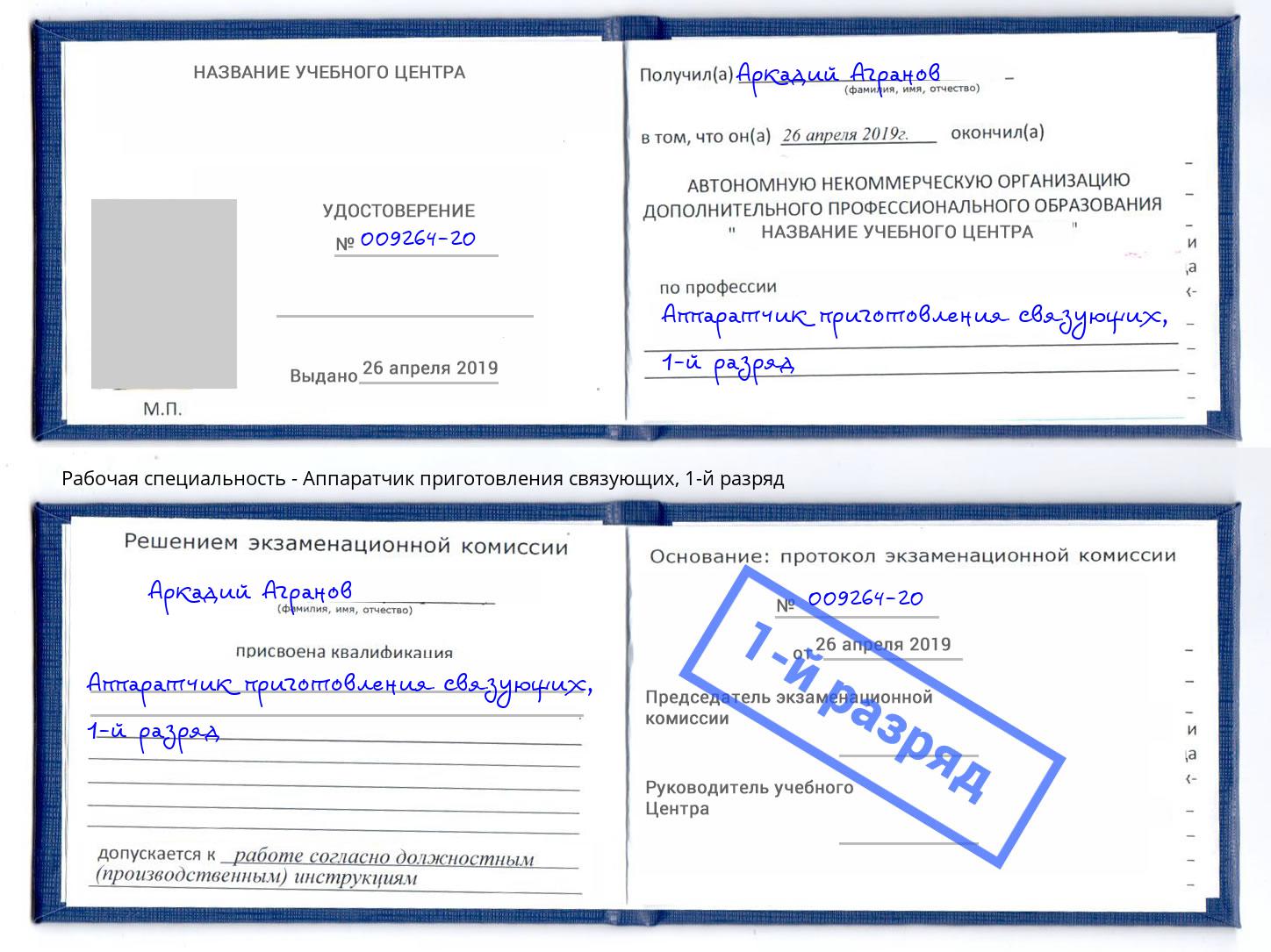 корочка 1-й разряд Аппаратчик приготовления связующих Балахна