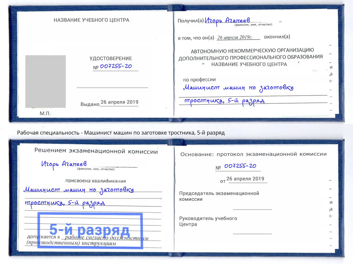 корочка 5-й разряд Машинист машин по заготовке тростника Балахна