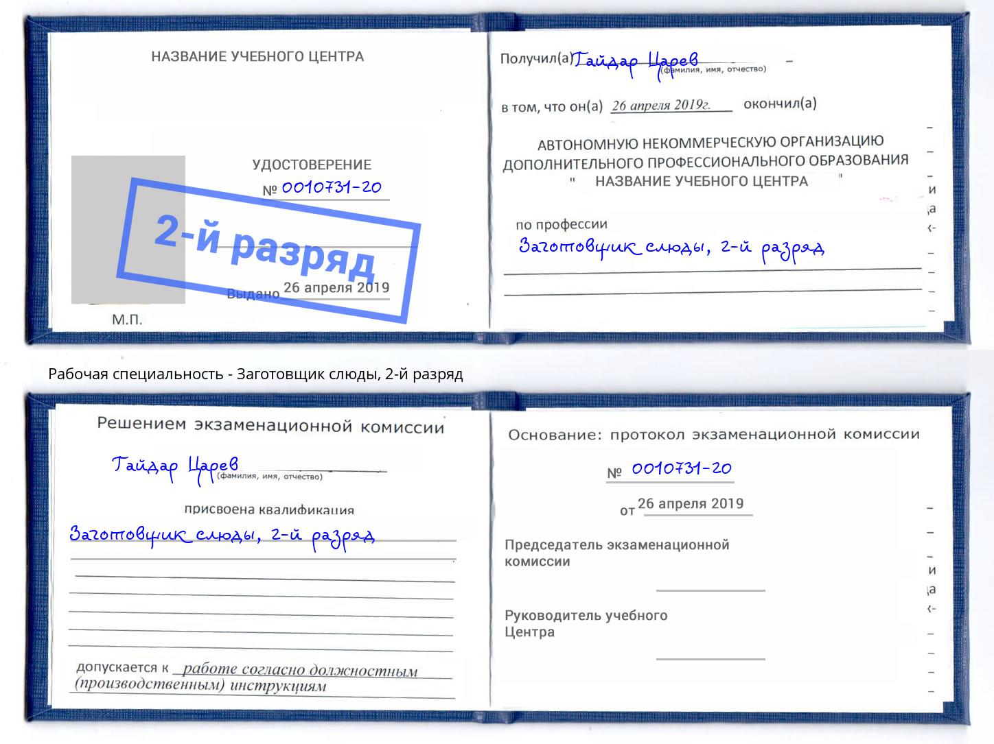 корочка 2-й разряд Заготовщик слюды Балахна