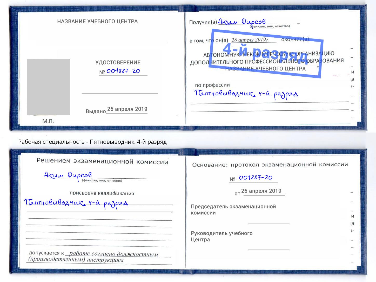 корочка 4-й разряд Пятновыводчик Балахна