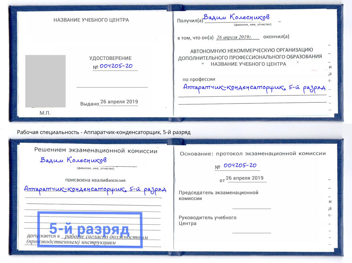 корочка 5-й разряд Аппаратчик-конденсаторщик Балахна
