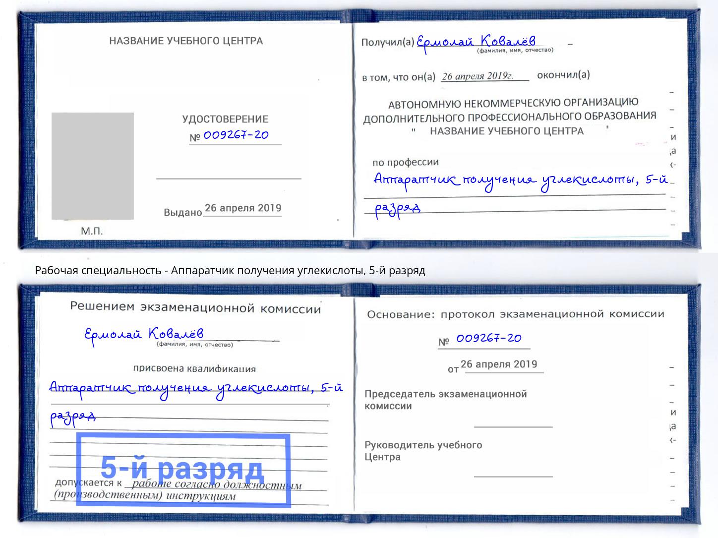 корочка 5-й разряд Аппаратчик получения углекислоты Балахна